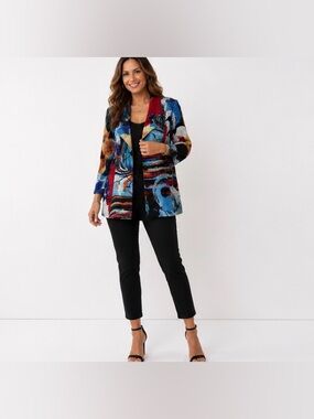 Ali Miles Women’s Colorful Abstract Print Blazer Jacket  Poly Spandex Stretch